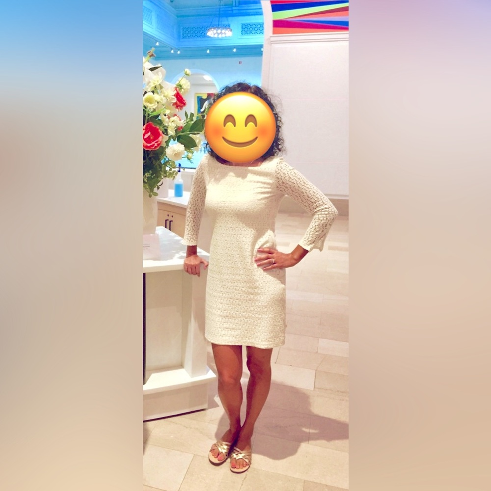 Banana Republic lined, lace dress in cream.